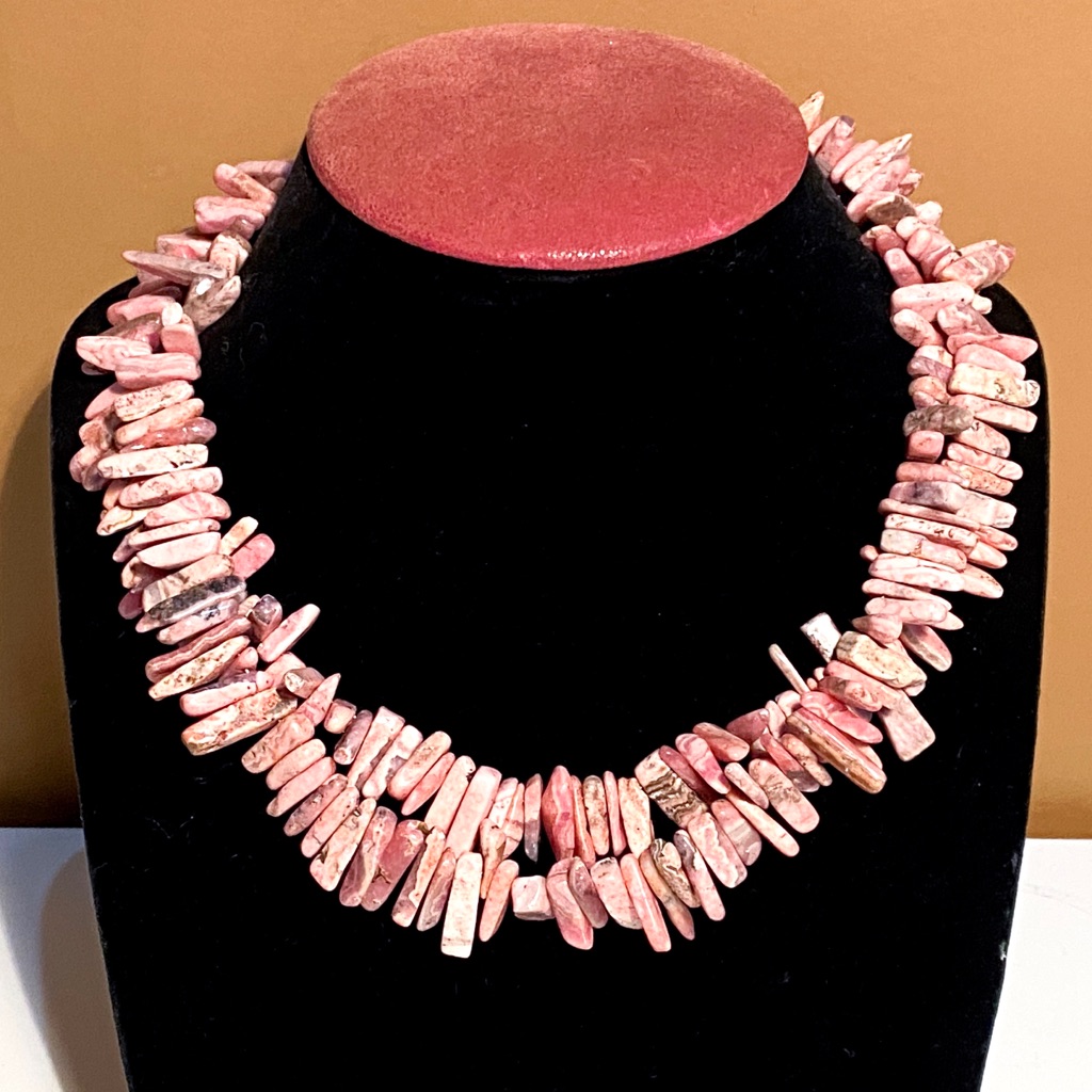 Ail 925 Sterling Pink Gemstone Double Strand Necklace